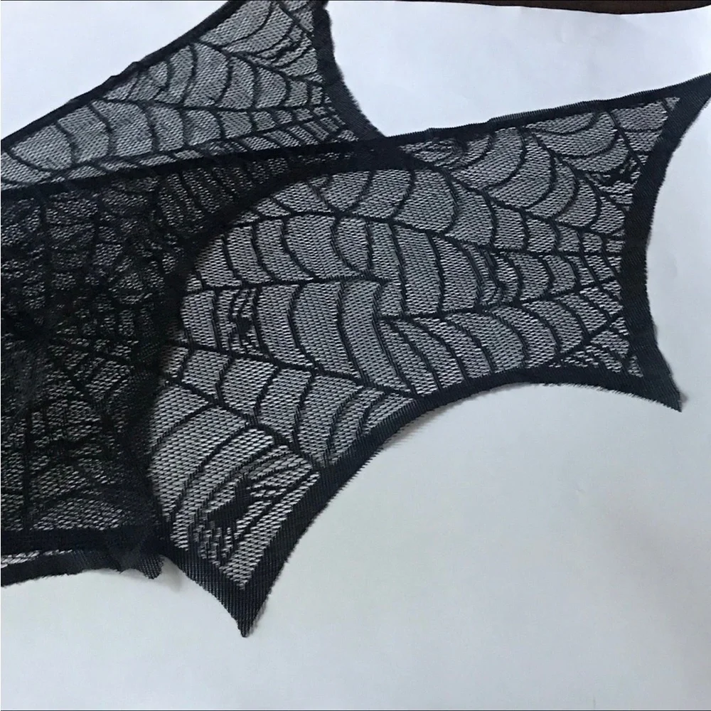 Halloween Decor Set Black Lace Spiderweb Mantle Cover/Scarf, Skulls & Pumpkins